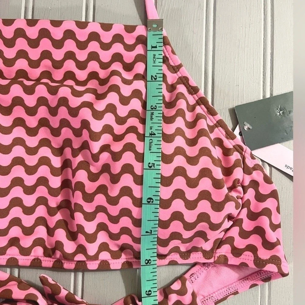 Wild Fable Halter Bikini Swim Top Womens Small Pink Brown Waves Stretchy NWT